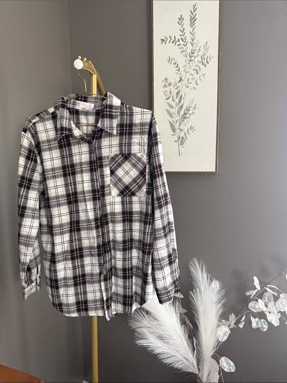 Pink Lily Black and White Plaid Button Down Shirt